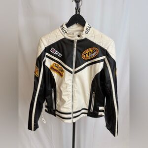 Dynamic Black and White Leather Motorcycle Jacket